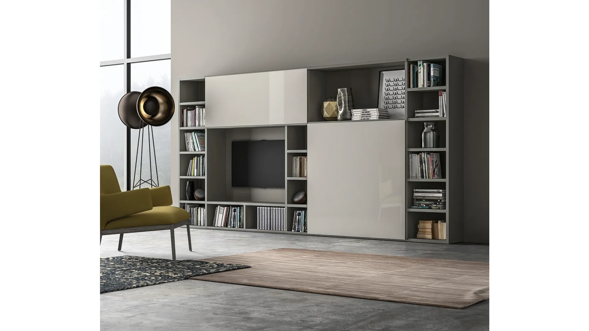 Libreria Speed V in laccato Grigio Aston con Ante in Vetro di Dall'Agnese